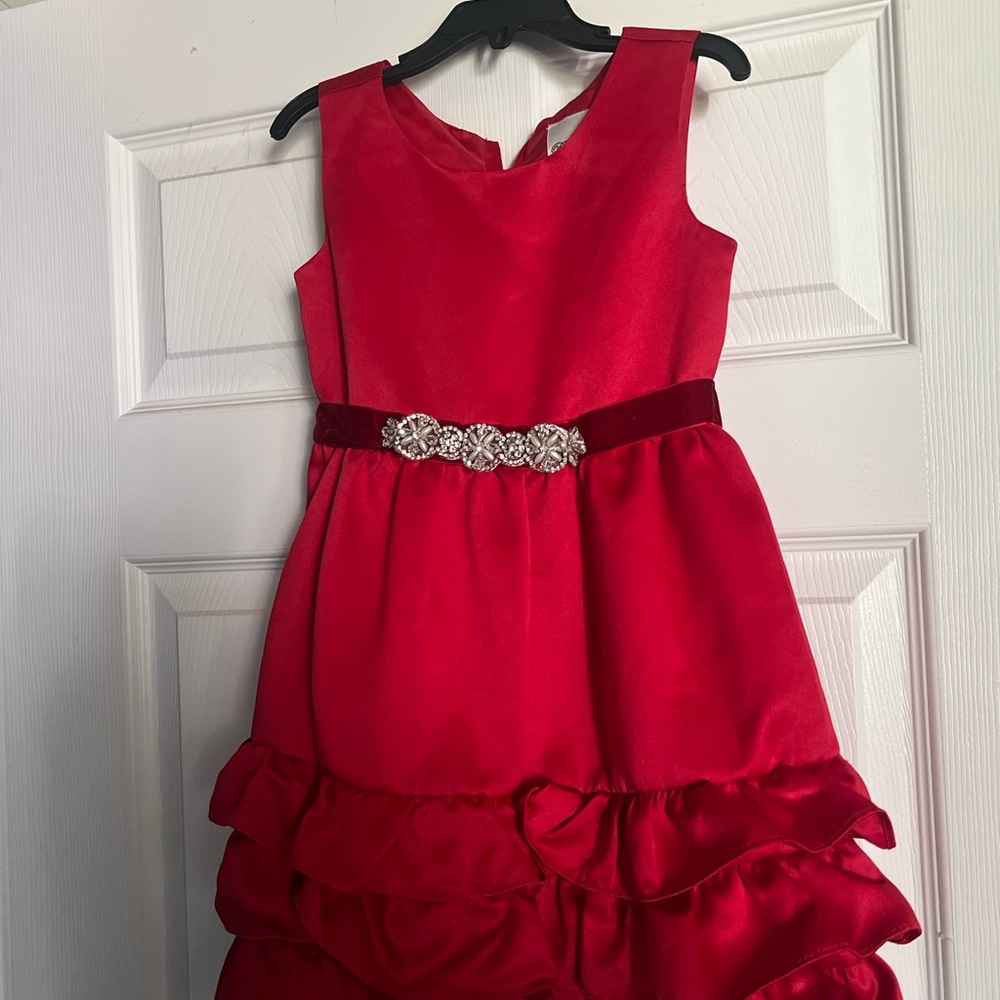 Rare Editions Red Formal Kids Dress with Rhinestone Accent